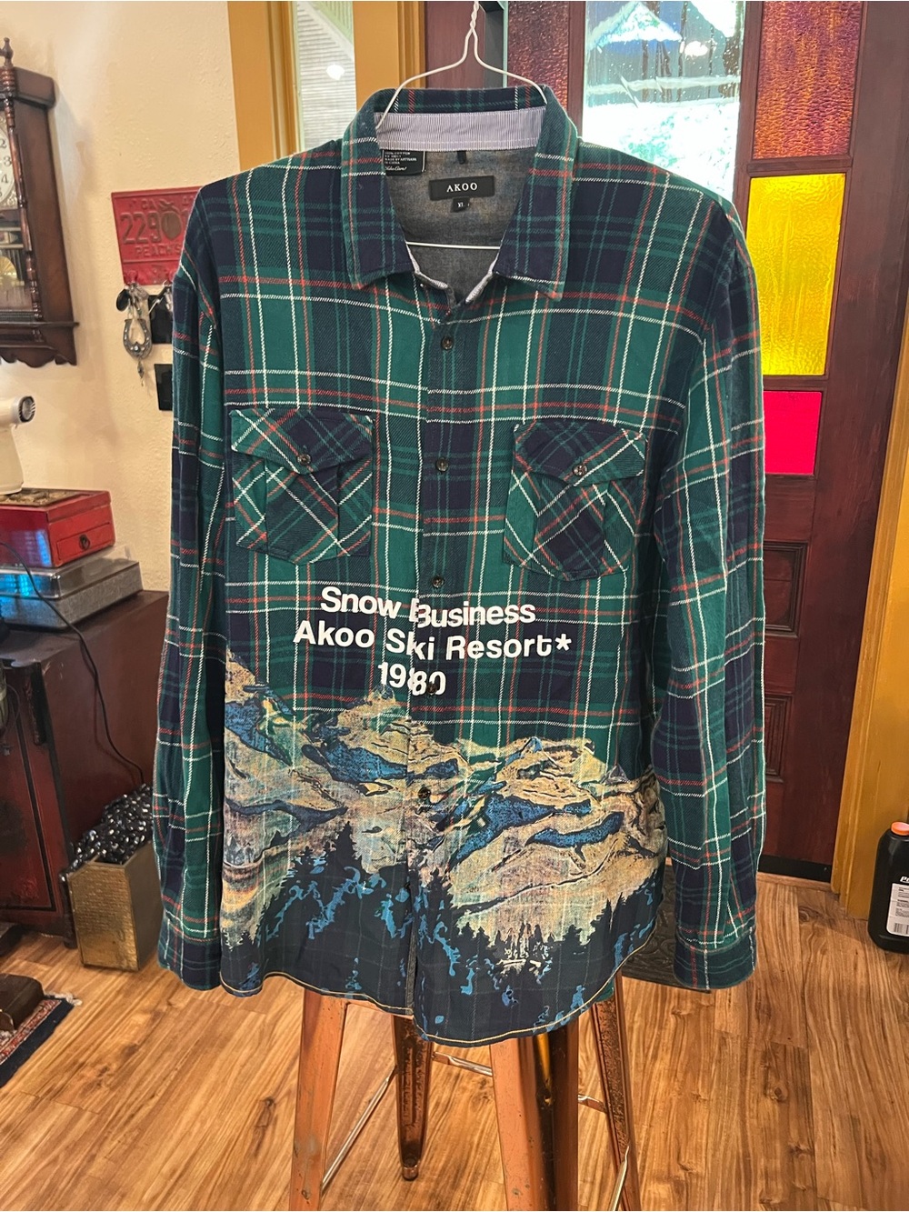 AKOO Navy and Green Plaid Button-Up Shirt